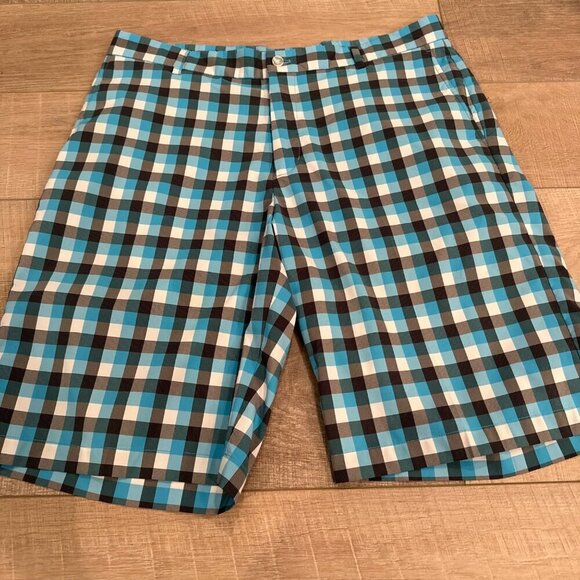 SLAZENGER MENS BLUE AND GRAY PLAID DRI FIT GOLF SHORTS SIZE 36 - Picture 2 of 8